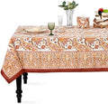 Ridhi Kashmiri Saffron Paisley Hand Block Print Cotton Rectangle Tablecloth 52x72 inch Reusable Table Cover Decorative Everyday Use for Dining Room, Farmhouse, Home Gift for Spring, Summer by Ridhi