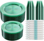 DaYammi 350PCS Green Glitter Plastic Dinnerware Set for 50 Guests by DaYammiwillaccompanyyou