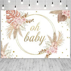 8x6ft Baby Shower Backdrop Boho Bohemian Floral Oh Baby Gold Dots Pampas Grass Photography Background Girls Baby Shower Party Decorations Banner Supplies Photo Studio Props - Image 3