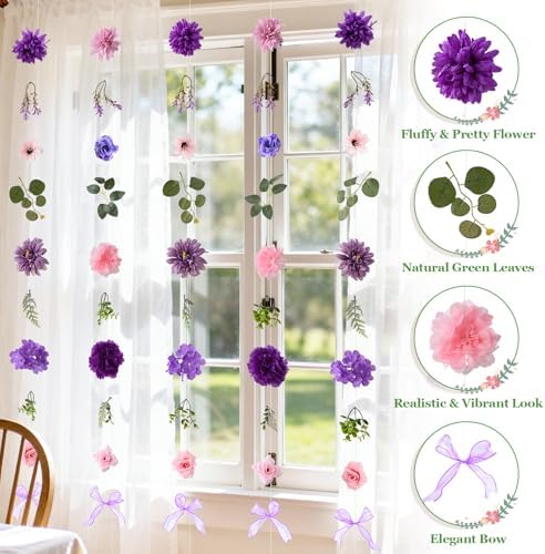 Livole 6Pcs 36Ft Wildflower Garland with Bow Hanging Flower Wall Backdrop - Image 3