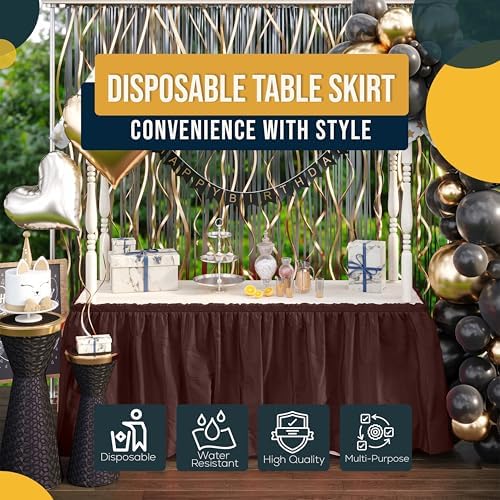 Exquisite Brown Table Skirt 24 Pack - Disposable Plastic Table Skirts for Rectangle Tables 6ft 8ft & Round Tables - 29in x 14ft Self-Adhesive Strip - Birthday Wedding Gender Reveal Decor - Image 6