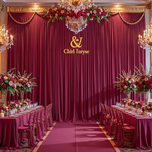 50x10ft Burgundy Backdrop Curtain Panels for Parties - Wrinkle Free Polyester Photo Curtain Backdrop Wedding Back Drop Fabric Drapes for Party Decorations Background for Photography - Image 3