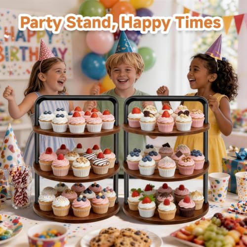 Cupcake Stand, 3 Tier Large Rustic Wooden Cupcake Tower for 50 Cupcakes - Image 3