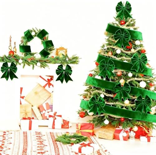 Meseey 4 Inch Wide Green Velvet Wired Ribbon, 10 Yards Velvet Ribbon with Wire Edge for Christmas Tree, Wreaths, Gift Wrapping, Bows, Crafts and Holiday Decorations - Image 3