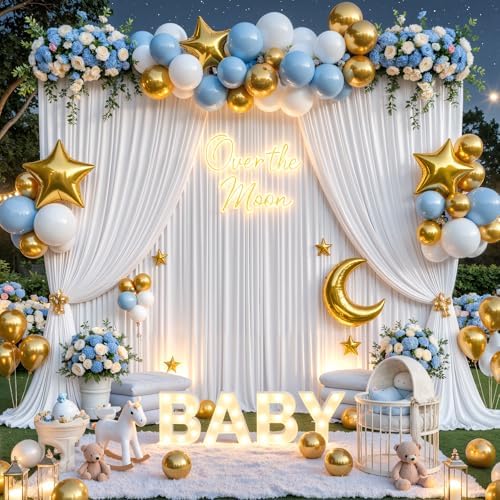 40x8ft White Backdrop Curtains for Parties Wrinkle Free Fabric Backdrop Curtain Wedding Photo Drapes Backdrop for Birthday Party Baby Shower Bridal Shower Photography Back Drop 8 Panels 5x8FT - Image 2