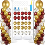 2 Sets Adjustable Balloon Column Stand Kit with Bases（Burgundy Red Gold） by Naozinebi