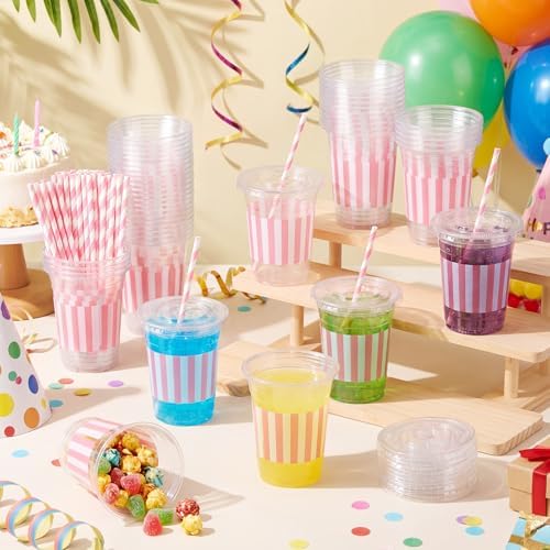 Sliner 50 Sets Pink White Striped Plastic Cups 16oz - Image 6