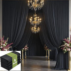 20ft x 15ft Black Backdrop Curtain for Parties, Wrinkle Free Polyester 4 Panels 5x15ft Photo Backdrop Drapes Back Drop Cloth for Wedding Birthday Party Baby Shower Photography Background by Htper