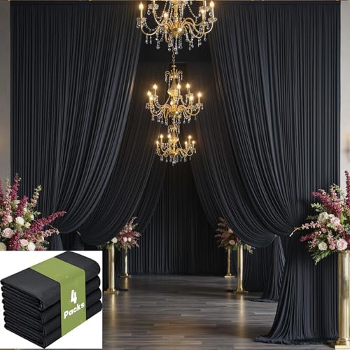 20ft x 15ft Black Backdrop Curtain for Parties, Wrinkle Free Polyester 4 Panels 5x15ft Photo Backdrop Drapes Back Drop Cloth for Wedding Birthday Party Baby Shower Photography Background by Htper