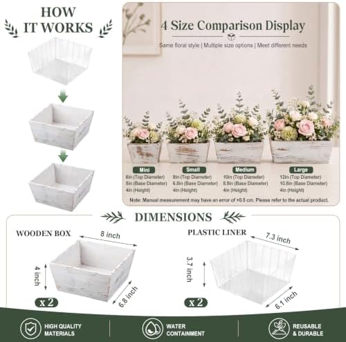 Dandat 2 Set 8 Inch Wooden Flower Box Rustic Table Centerpieces,White - Image 2