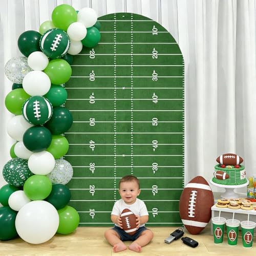 NIVIUS PHOTO Rugby Football Arch Backdrop Cover - 6FT Green Grass Field Photo Booth Background for Kids Birthday, Sports Themed Party, Baby Shower, Game Day Decorations - Image 4