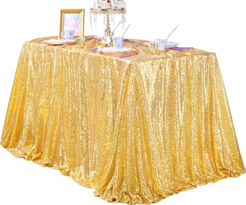 90x132inch Rectangle Sparkly Gold Sequin Tablecloth Wedding Glitter Drapes by QueenDream