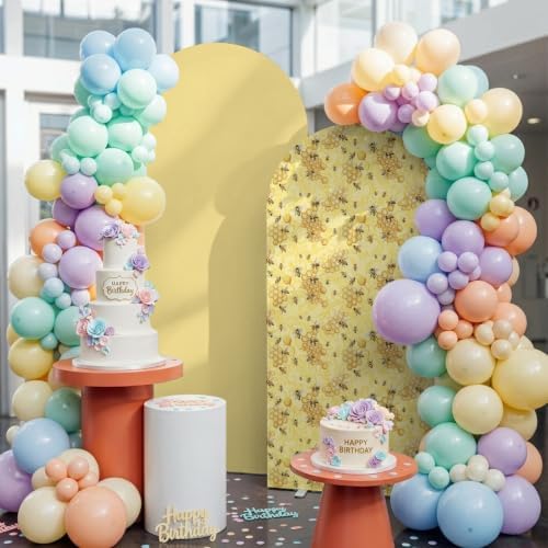 Yellow Summer Arch Backdrop Cover 7.2 ft Modern Bees Honeycomb 2 Sided Wedding Arch Covers Stretchy Backdrop Round Top for Birthday, Party, Baby Shower Decorations - Image 4