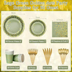 350pcs Sage Green Paper Plates and Napkins Set, Disposable Sage Green and Gold Polka Dot Party Plates Cups For Baby Shower Birthday Wedding Party Supplies and Decorations, Serve 50 - Image 2