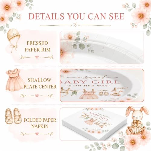 40 Guests Boho Girl Baby Shower Plates and Napkins, Clothesline Party Set - Image 4