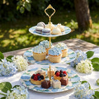 Lallisa 3 Tier Blue Hydrangea Cake Stand 10", 9" and 7" Ceramic Serving Tray Dessert Cupcake Display Holder Tower for Wedding Baby Bridal Shower Tea Party Decoration - Image 4