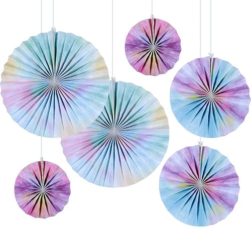 Fun Express 8" – 16" Pastel Watercolor Hanging Paper Fan Decorations - 6 Pc. by FunExpress