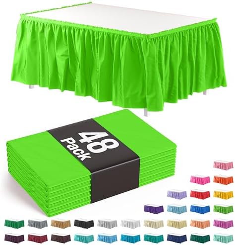 Exquisite Lime Green Table Skirt 48 Pack - Disposable Plastic Table Skirts for Rectangle Tables 6ft 8ft & Round Tables - 29in x 14ft Self-Adhesive Strip - Birthday Wedding Gender Reveal Decor by Exquisite