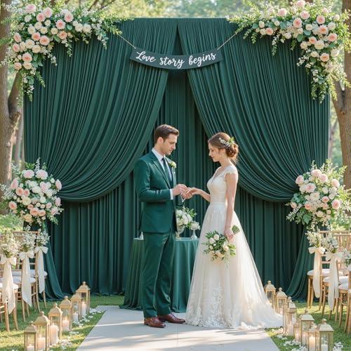 20x10ft Hunter Green Backdrop Curtains for Wedding Parties Wrinkle Free Green Curtains Photo Backdrop Drapes for Photography Birthday Baby Shower Soft Fabric Party Backgournd for Photoshoot - Image 6