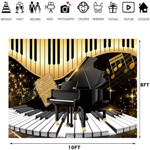 Piano Backdrop, Piano Keyboard Musical Notes Photography Background, 10x8ft - Image 3
