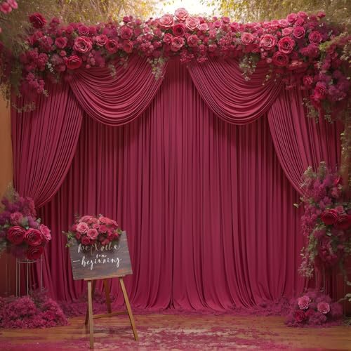 16x10FT Burgundy Backdrop Curtains for Wedding Parties, Wrinkle Free Polyester Photography Backdrop Drapes for Wedding Baby Shower Birthday Parties Stage Background Stand Decorations 4x10ft,4 Panels - Image 6