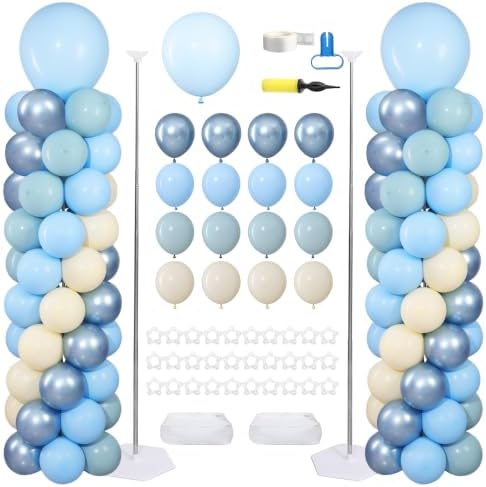 Dusty Blue White Balloons Stand Column Kits 2 Sets Balloon Towers by ZyloonDecoration