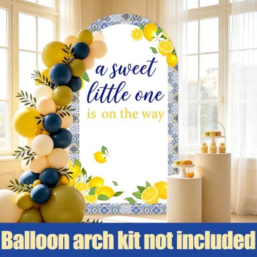 Serencatcher 7.2ft Blue Tiles Lemon Baby Shower Party Arch Backdrop Cover - Image 5