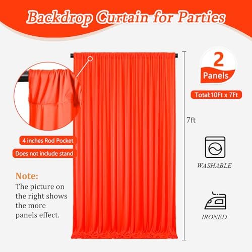 10 x 7 Feet Orange A Backdrop Curtain for Partie, Background Curtains for Photoshoot, Birthday, Wedding, Halloween, Thanksgiving, Christmas Day, New Year Party Decorations 5Ft x 7Ft, 2 Panels - Image 2