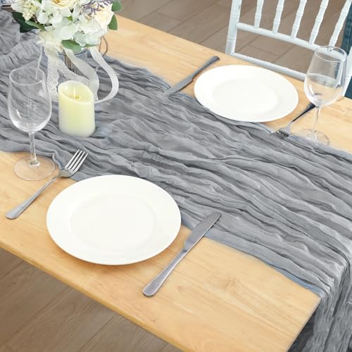 8 Pack Grey Cheesecloth Table Runner 120 Inch Boho Wedding Decor - Image 7