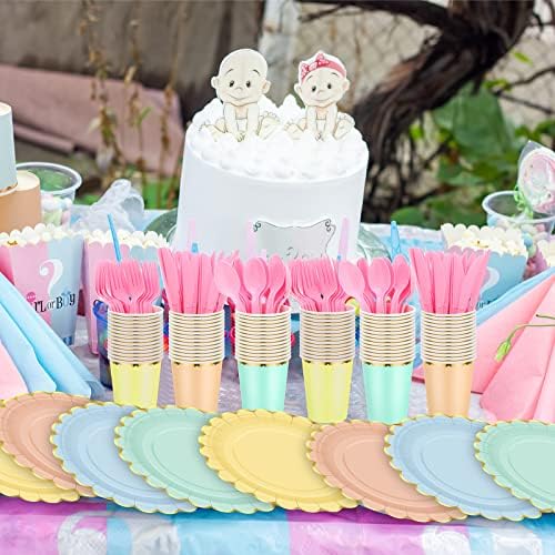 Yaomiao 168 Pcs Pastel Party Supplies Pastel Disposable Dinnerware Set - Image 4