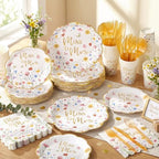 Funnymoom 400 Pcs Wildflower Bridal Shower Party Supplies for 50 Guests Floral Miss to Mrs Paper Plates and Napkins Knives Spoon Fork Cup Disposable Dinner for Women Wedding Engagement Party Favor - Image 5