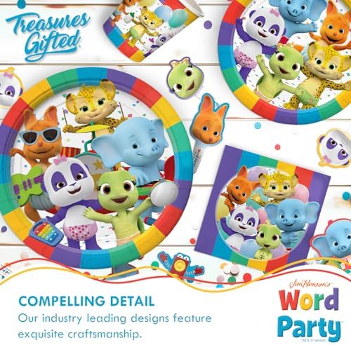 Treasures Gifted Officially Licensed Jim Henson’s Word Party Birthday Supplies - Serves 24 Guests Dinnerware Classic Set Word Party Birthday Decorations - Word Party Decorations Plates Napkins & Cups - Image 7