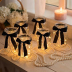 6 Sets Mason Jars Centerpieces with Light for Table, Black Bow - Image 3