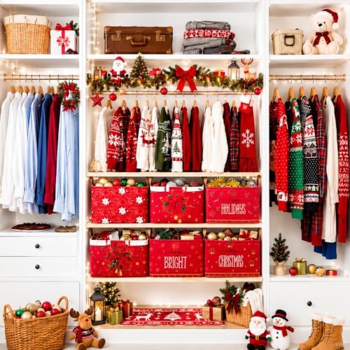 CHENGU 6 Pack Christmas Basket Collapsible Poinsettia Christmas Storage Bin - Image 5