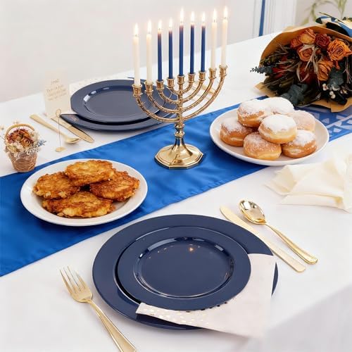 FLOWERCAT 100PCS Blue Plastic Plates - Heavy Duty Blue Disposable Plates for Memorial/Birthday Party/Graducation - Include 50PCS 10.25inch Dinner and 50PCS 7.5inch Dessert/Salad Plates for 50 Guests - Image 6