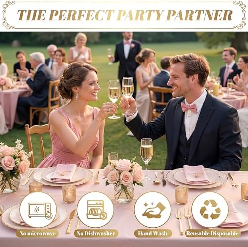 I00000 150 PCS Pink Plastic Plates,Heavy Duty Pink Disposable Plates - Image 6