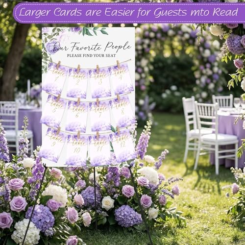 Pinkunn Purple Floral Wedding Seating Chart with Easel Display Stand 15.8 x 23.6 Inch Rustic Wooden Seating Chart Board Please Find Your Seat Sign for Engagement Baby & Bride Shower Wedding Sign Decor - Image 3