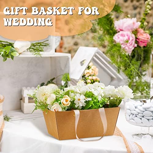 Tuanse 30 Pcs Basket for Gift Empty DIY Bulk Gift Basket Kit with Handle Kraft Cardboard Tray with 30 Bag 30 Bow Market Tray for Wedding Party, Brown, 12.6 x 9.8 x 5.9 in - Image 5