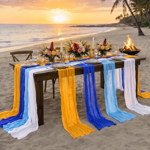 12 Pcs Amalfi Coast Party Decoration Blue Yellow Table Runner - Image 5