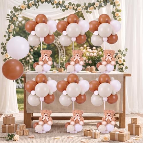 6 Sets Bear Baby Shower Decorations, Centerpieces,Beige White - Image 4