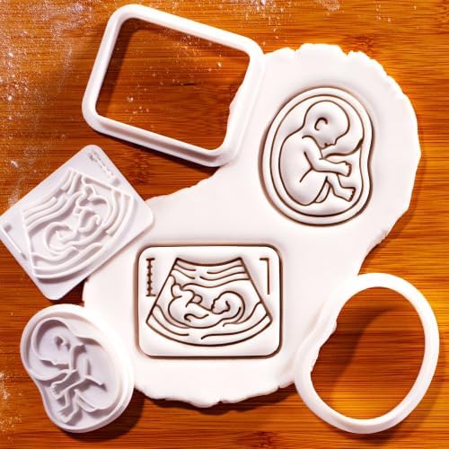BAKERLOGY Set of 2 Pregnancy Ultrasound & 20 Week Fetal Baby Mini Cookie Cutter & Stamp Sets – Fondant Embossers for Cookies, Cupcakes, Baby Shower, Pregnancy Announcement, OBGYN, Midwife & Doula - Image 2