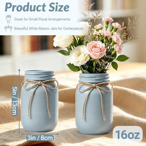 12 PCS 16oz Glass Mason Jars Flower Vases for Centerpieces, Blue - Image 2