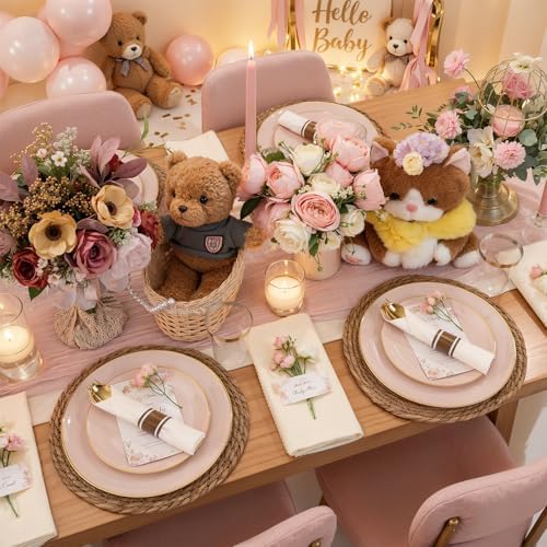 KIRE 350 PCS Pink Disposable Plates - Plastic Dinnerware Set for Wedding - Image 6