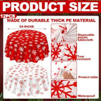 Ganeen 12 Pcs Christmas Tablecloth Red White Snowflake Round Plastic Winter - Image 2