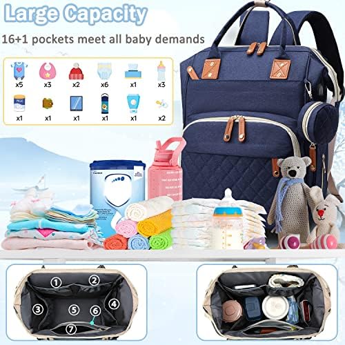 SHITIESHOU Diaper Bag Backpack Baby Bag, Baby Girl Boy Diaper Bag for Dad Mom with Pad, 16 Pockets, Pacifier Case, Large Diaper Bags Unisex for Travel (Blue) - Image 2
