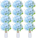 12 Set Artificial Hydrangea Peony Flowers with Vase, Blue by Unknown