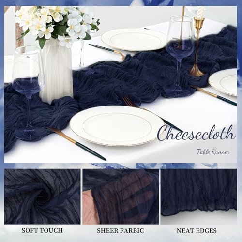 12 Pack Navy Blue Cheesecloth Table Runner 10FT Boho Fabric Rustic Cheese Cloth Table Runner for Wedding Bridal Shower Baby Shower Gauze Sheer Birthday Party Table Decorations 20 x 120 Inch Long - Image 3