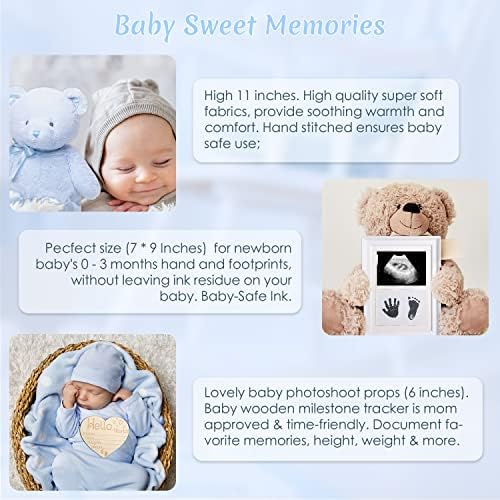 iAOVUEBY Baby Boy Gifts, Baby Shower Gifts - Newborn Bear Toys Rattle Blanket Infant Shoes Onesie Wooden Keepsake Babies Registry Gift Essentials Basket, Unique New Baby Gift Set for Boys 0+ Months - Image 4