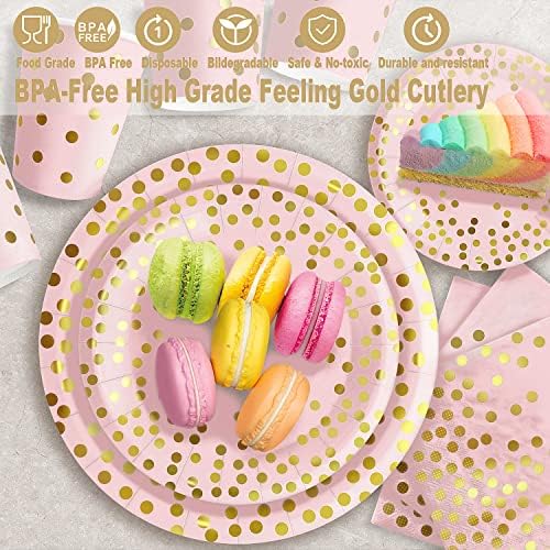AIRE 350PCS Pink and Gold Party Supplies, Severs 50 Disposable Partyware, Gold Plastic Cutlery, Napkins, Plates for Baby Shower, Birthday, Wedding - Image 4