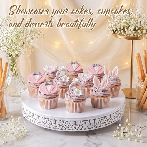 Wenqik 20 Inch White Cake Stand Set Metal Round Cupcake Dessert Stand with Cake Cutting, Flower Spatula Wedding Cupcake Pastry Display Candy Holder Display for Wedding Party Birthday Baby Shower - Image 5